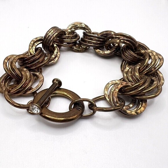 IMAN Luxury Link Bracelet / Crystal Accents on Closure / Bronce‎ Color / 7.5 in - Picture 1 of 12